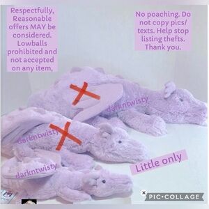 BNWT JellyCat Lavender Dragon Small 17” with tail unfurled, 13” with tail furled